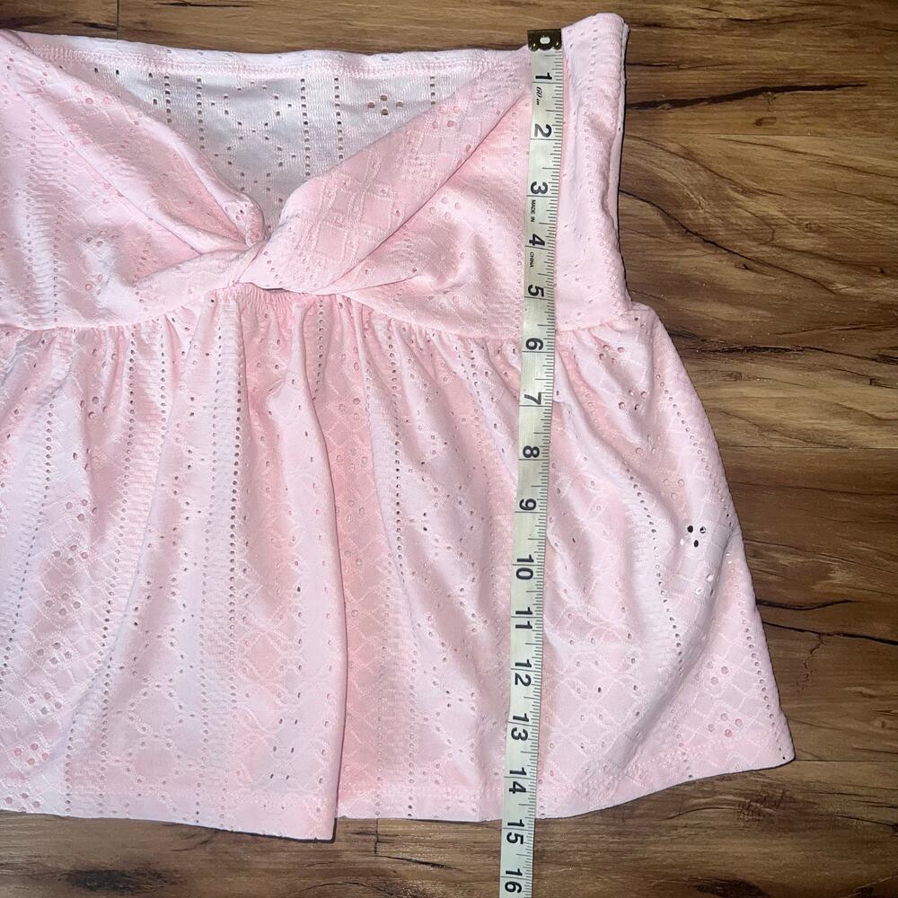 Pink Eyelet Tube Top Strapless Twist Front Babydoll Style Boho Cotton Size XS - Picture 5 of 7